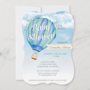 Hot Air Balloon Baby Shower - Blue & Green Boy Invitation