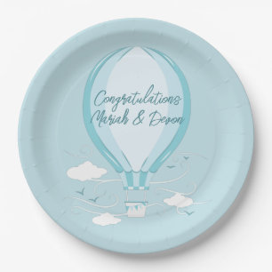 Hot Air Balloon Baby Shower Blue Paper Plates
