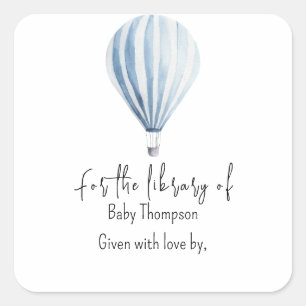 Hot air balloon - baby shower bookplate square sticker