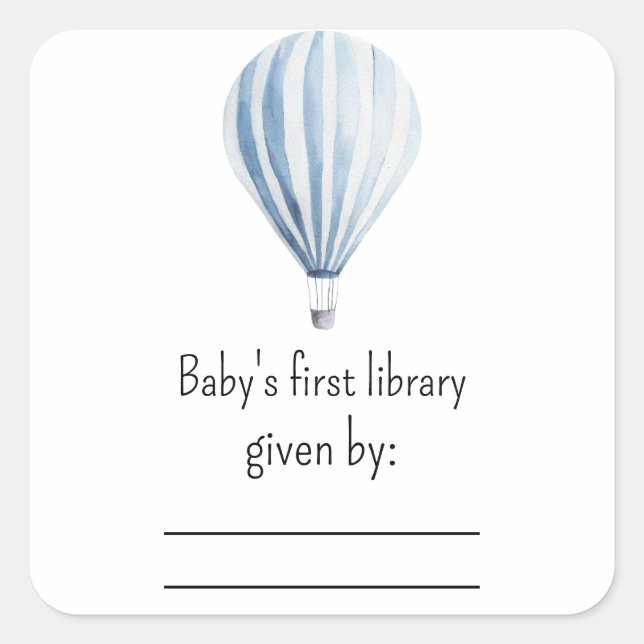 Hot air balloon - baby shower bookplate square sticker (Front)