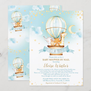 Hot Air Balloon Baby Shower by Mail Jungle Animal Invitation