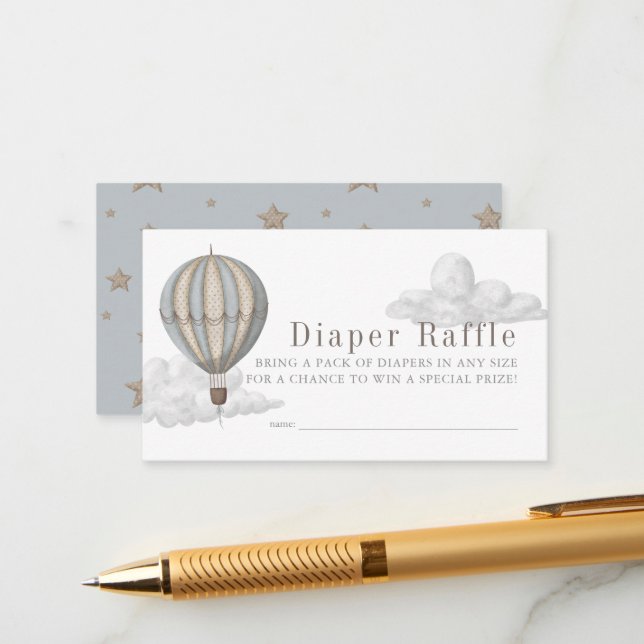 Hot Air Balloon Baby Shower Diaper Raffle Ticket Enclosure Card (Front/Back In Situ)