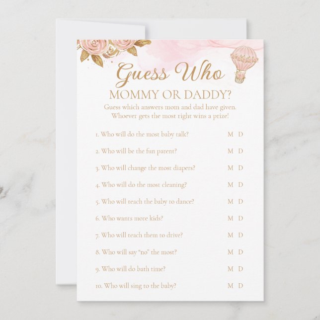 Hot Air Balloon Baby Shower Guess Who Activity Invitation (Front)