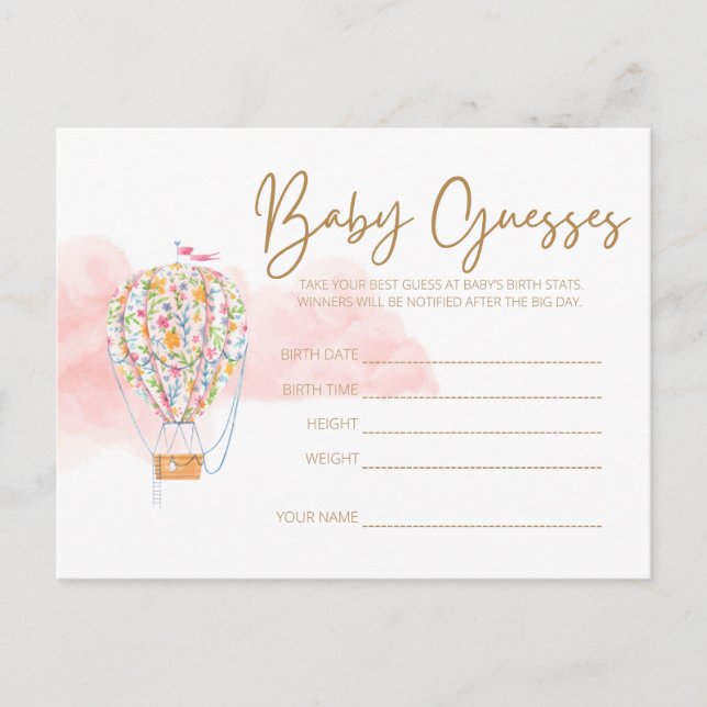 Hot Air Balloon Baby Shower Guessing Game Postcard (Front)