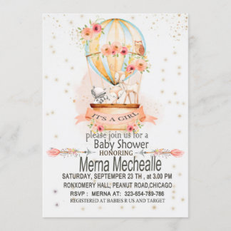 hot air balloon baby shower invitation