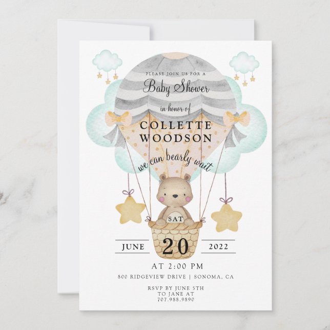 Hot Air Balloon Baby Shower Invitation (Front)