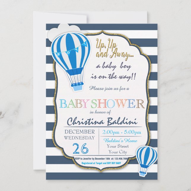 Hot Air Balloon Baby Shower Invitation (Front)