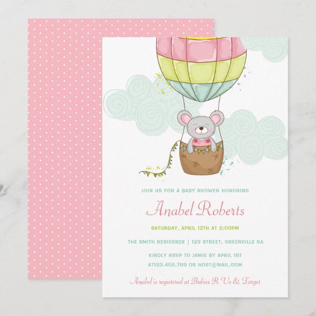 Hot Air Balloon Baby Shower Invitation (Front/Back)