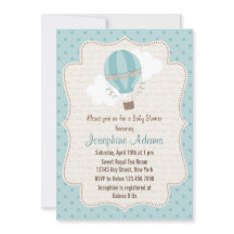 Hot Air Balloon Baby Shower Invitation Blue
