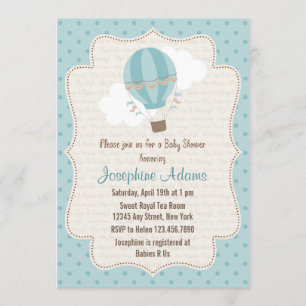 Hot Air Balloon Baby Shower Invitation Blue