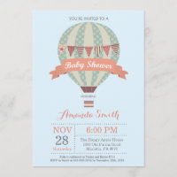 Hot Air Balloon Baby Shower Invitation Blue