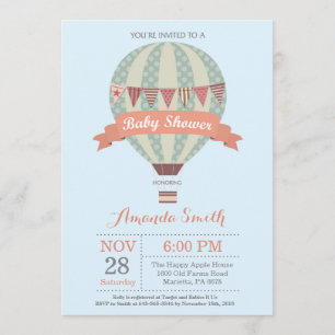 Hot Air Balloon Baby Shower Invitation Blue