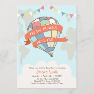Hot air balloon baby shower invitation Blue Boy