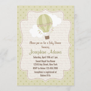 Hot Air Balloon Baby Shower Invitation Green