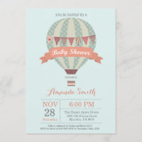 Hot Air Balloon Baby Shower Invitation Pink