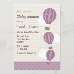 Hot Air Balloon Baby Shower Invitation (Purple)
