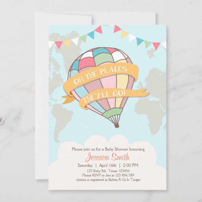 Hot air balloon baby shower invitation Twins (Front)