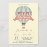 Hot Air Balloon Baby Shower Invitation Yellow