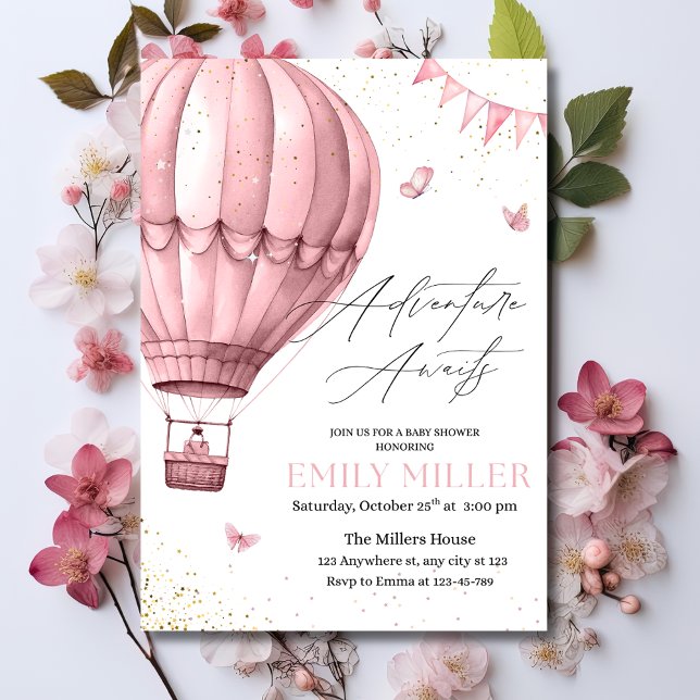 Hot Air Balloon Baby Shower Invite, Pink Girl Baby Invitation (Creator Uploaded)