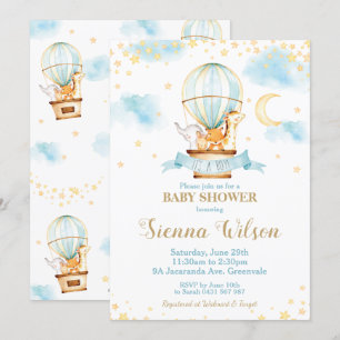 Hot Air Balloon Baby Shower Jungle Animals Boy Invitation