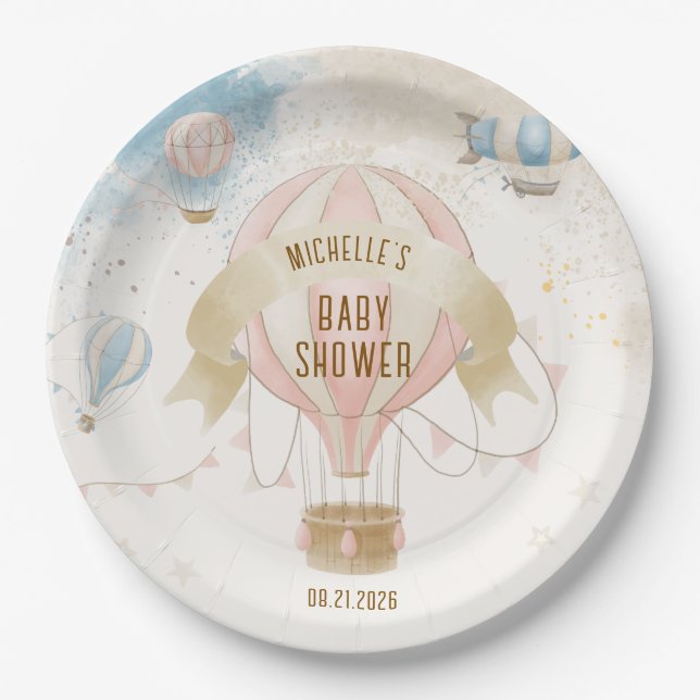 Hot Air Balloon Baby Shower  Paper Plate (Front)