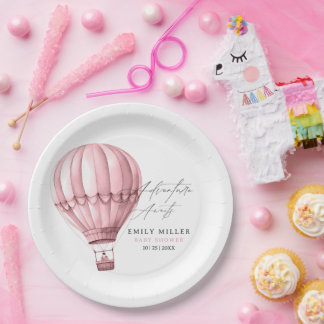 Hot Air Balloon Baby Shower Pink Girl Adventure Paper Plate