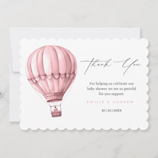Hot Air Balloon Baby Shower Pink Girl Adventure Thank You Card