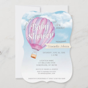 Hot Air Balloon Baby Shower - Pink & Purple Girl Invitation