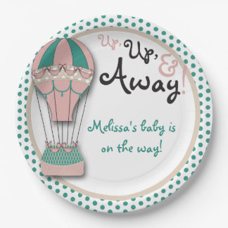 Hot Air Balloon Baby shower plates, Mint and Coral Paper Plate