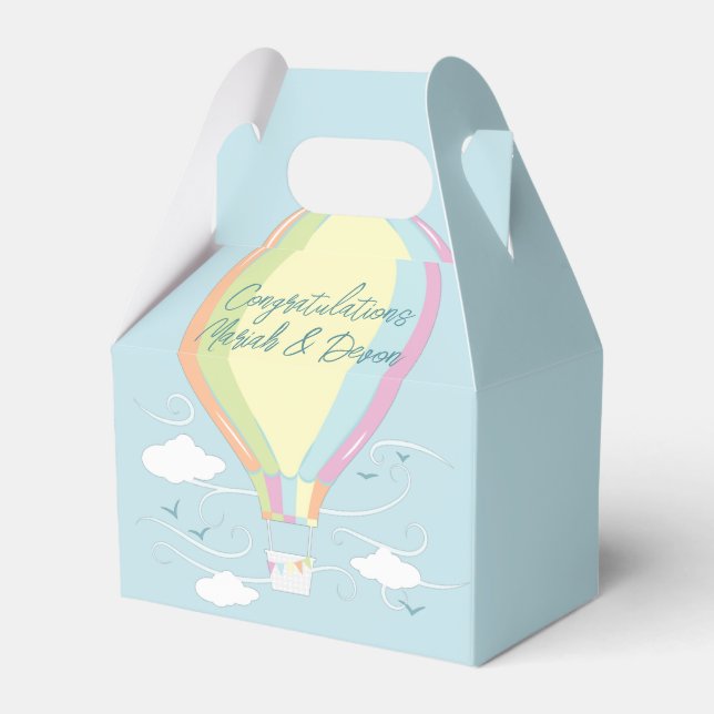 Hot Air Balloon Baby Shower Rainbow Favour Box (Front Side)