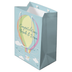 Hot Air Balloon Baby Shower Rainbow Medium Gift Bag