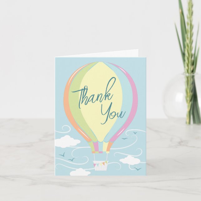 Hot Air Balloon Baby Shower Rainbow Thank You Card (Front)