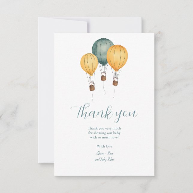 Hot Air Balloon Baby Shower Thank You Card (Front)