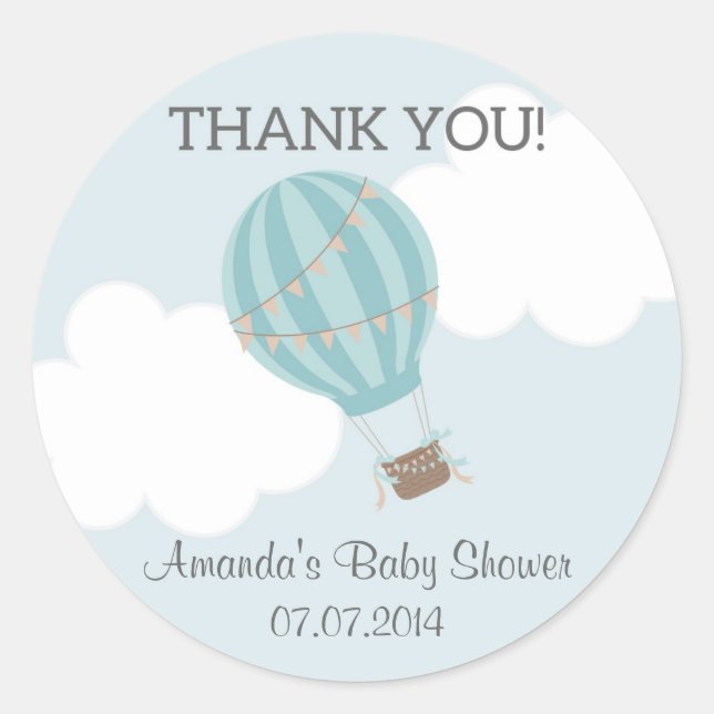 Hot Air Balloon Baby Shower Thank You Stickers (Front)