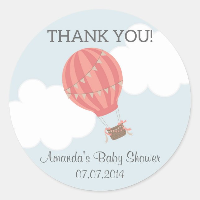 Hot Air Balloon Baby Shower Thank You Stickers (Front)
