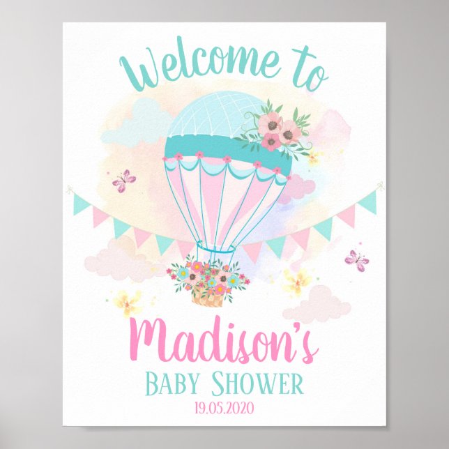 Hot Air Balloon Baby Shower Welcome Poster (Front)