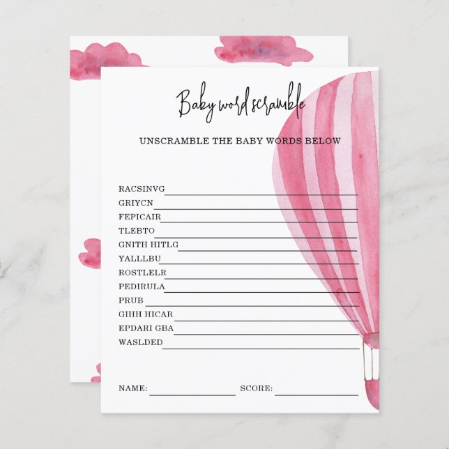 Hot air balloon - Baby Word Scramble (Front/Back)