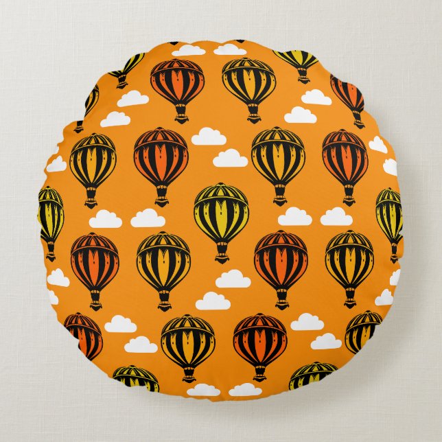 Hot Air Balloon Ballooning Patterned Round Cushion (Front)