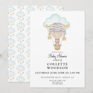 Hot Air Balloon Bear Baby Shower Invitation