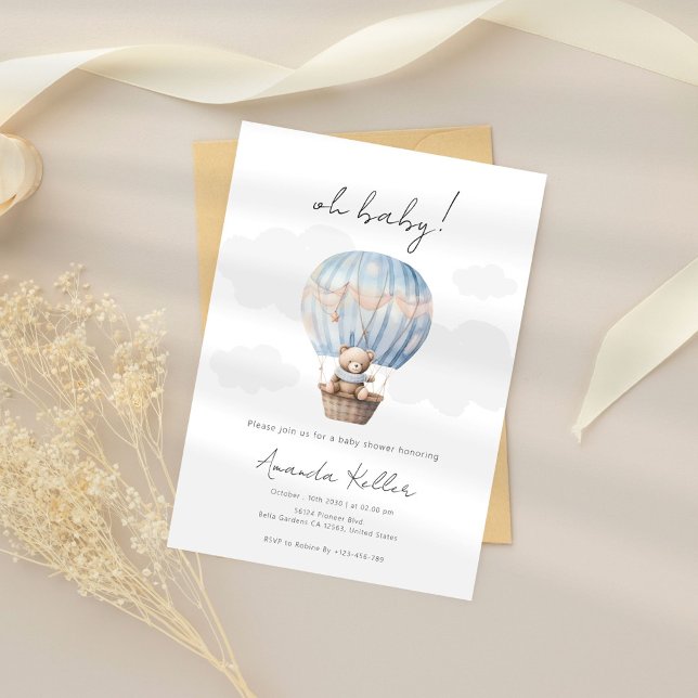 Hot Air Balloon Bear Baby Shower Invitation (Creator Uploaded)