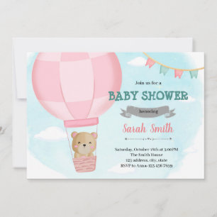 Hot air balloon bear shower invitation