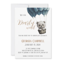 Hot air balloon bearly wait shower boy Invitation