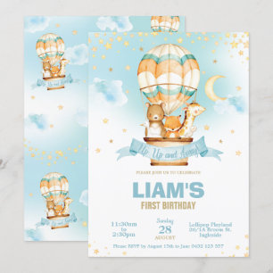 Hot Air Balloon Birthday Boy Cute Jungle Animals Invitation