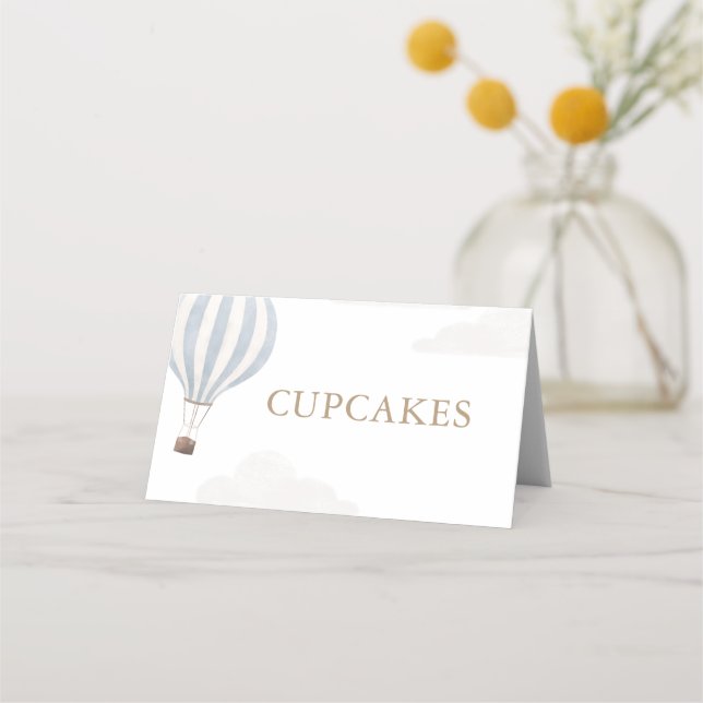 Hot Air Balloon Birthday Food Labels Place Card (Front)