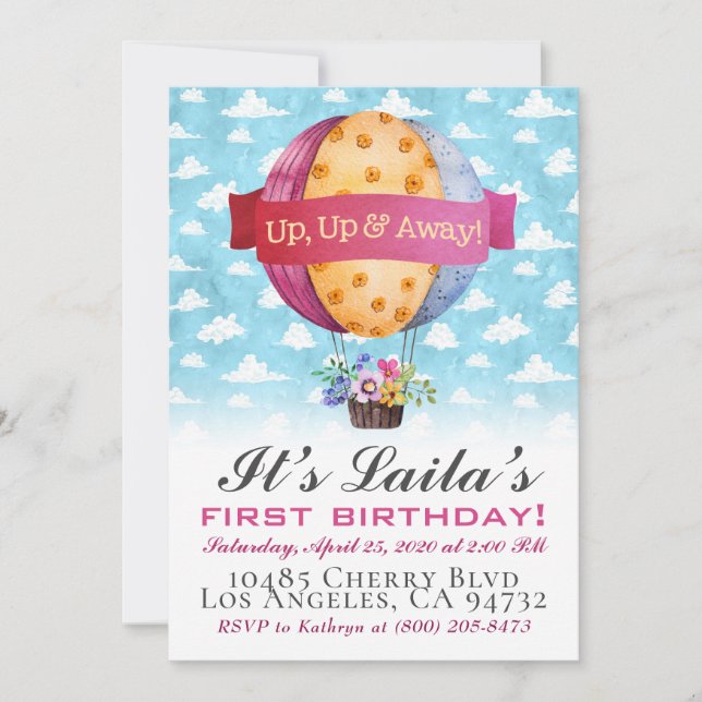 Hot Air Balloon Birthday Invitation (Front)
