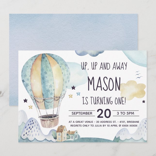 Hot Air Balloon Birthday Invitation (Front/Back)