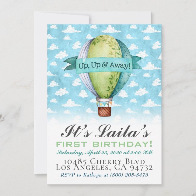 Hot Air Balloon Birthday Invitation (Front)