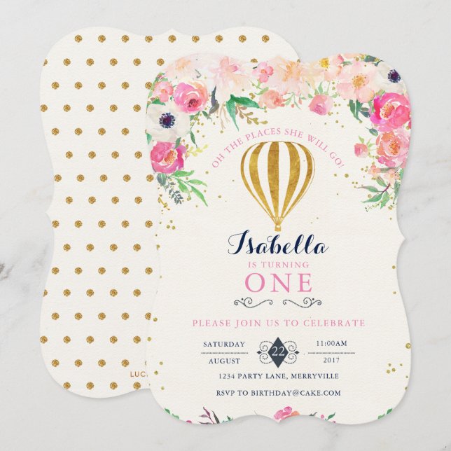 Hot Air Balloon Birthday Invitation (Front/Back)