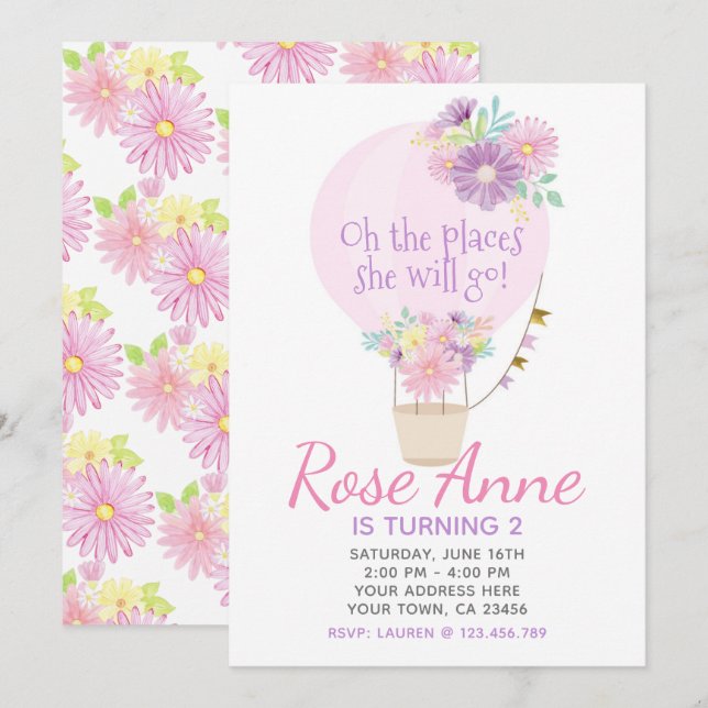 Hot Air Balloon Birthday Invitation (Front/Back)