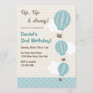 Hot Air Balloon Birthday Invitation (Blue)